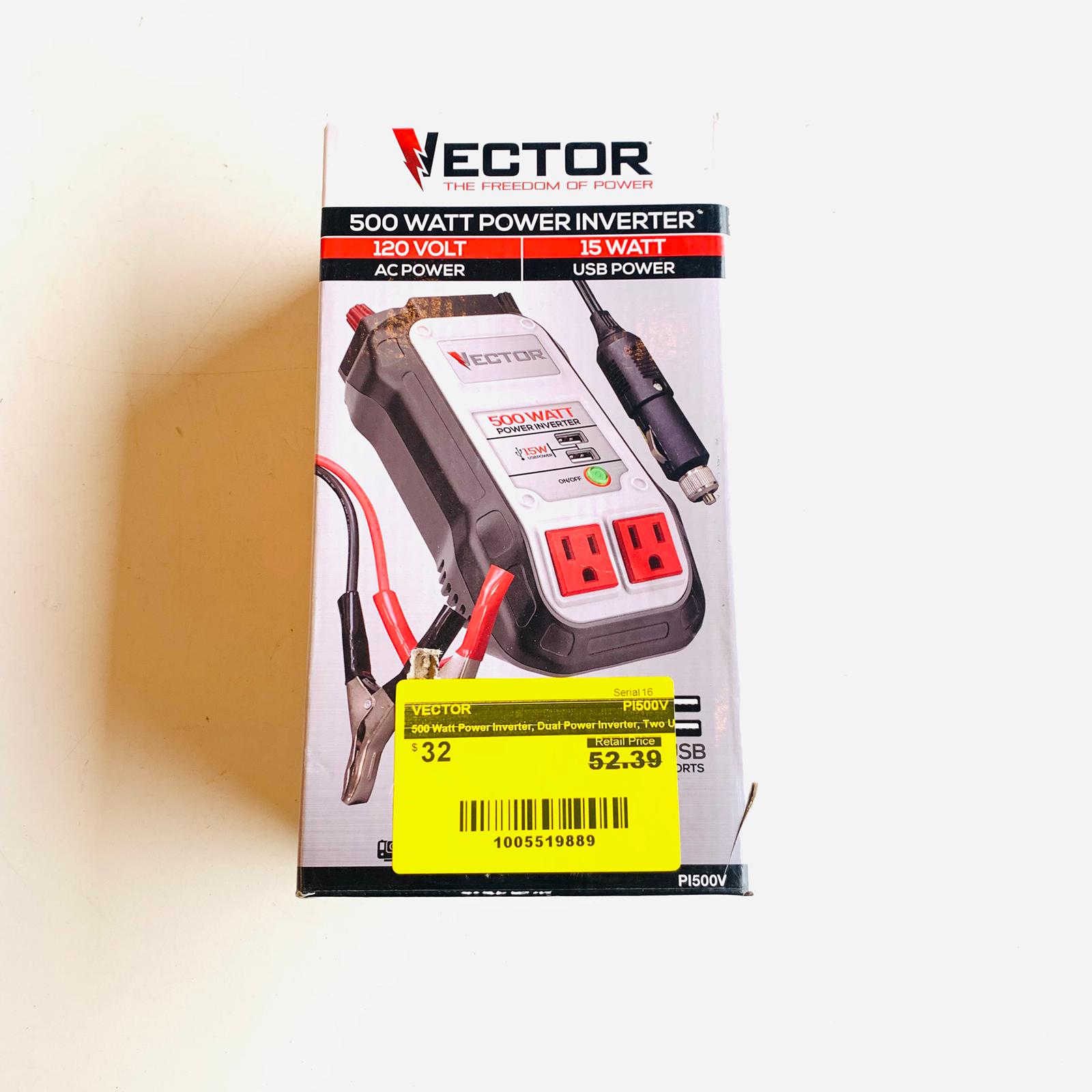 500 Watt Power Inverter, Dual Power Inverter, Two USB Charging Ports (PI500V) 500 Watt Power Inverter, Dual Power Inverter, Two USB Charging Ports (PI500V)